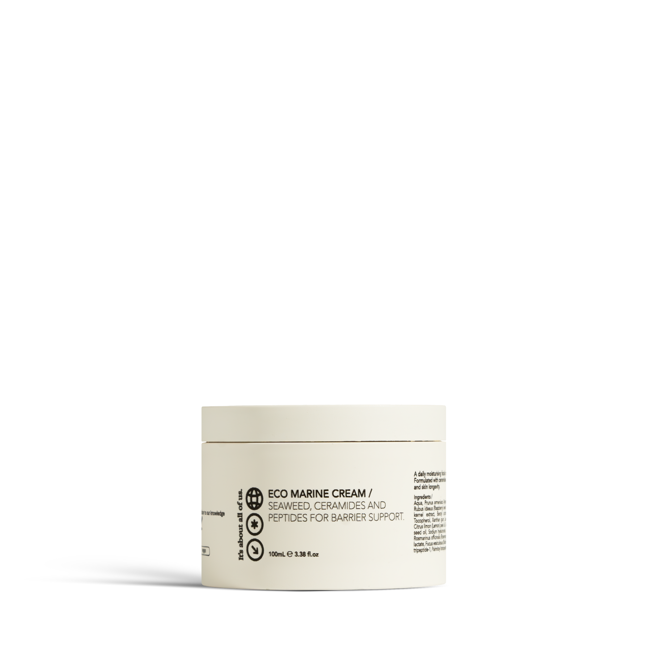 Dulcie Eco Marine Cream 100mL jar labeled seaweed, ceramides and peptides for barrier support
