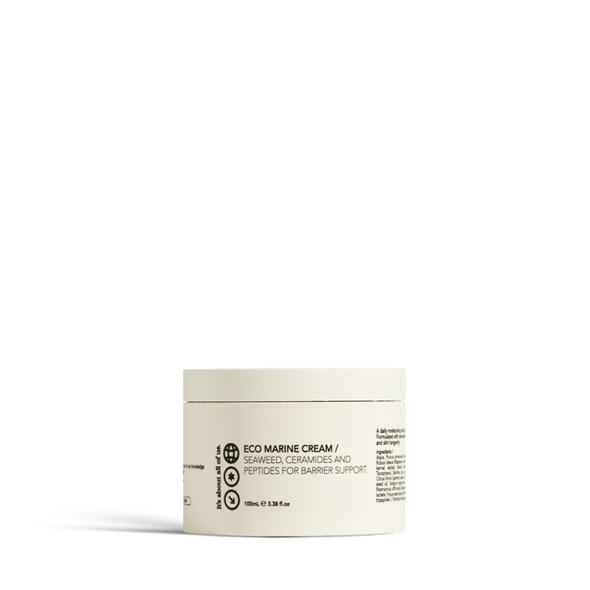 Dulcie Eco Marine Cream 100mL jar labeled seaweed, ceramides and peptides for barrier support