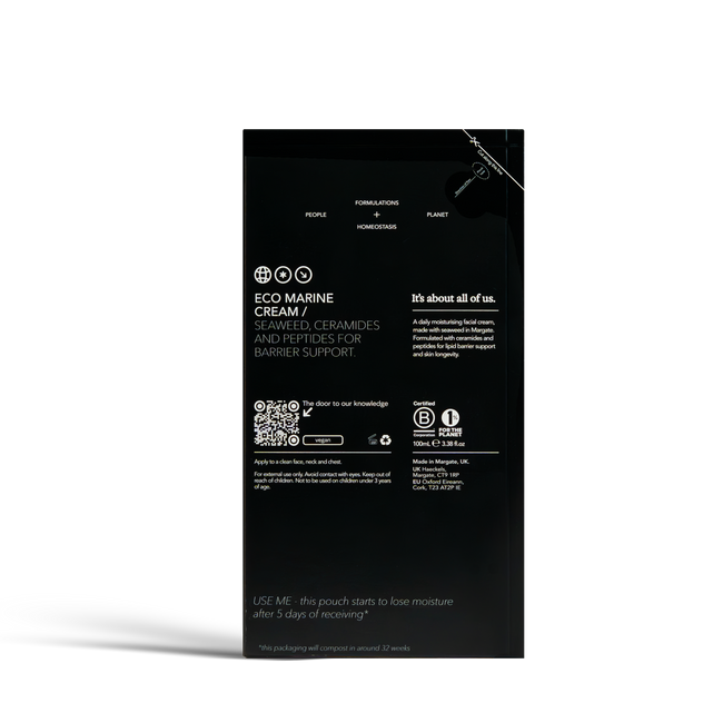 Dulcie Eco Marine Cream 100mL in black paper packaging with white text detailing the product information
