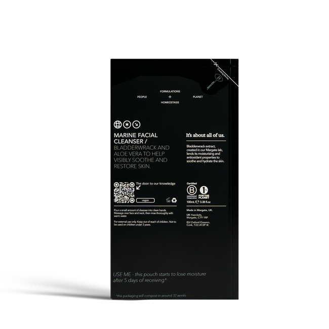 Dulcie Marine Facial Cleasner 100mL in black paper packaging with white text detailing the product information