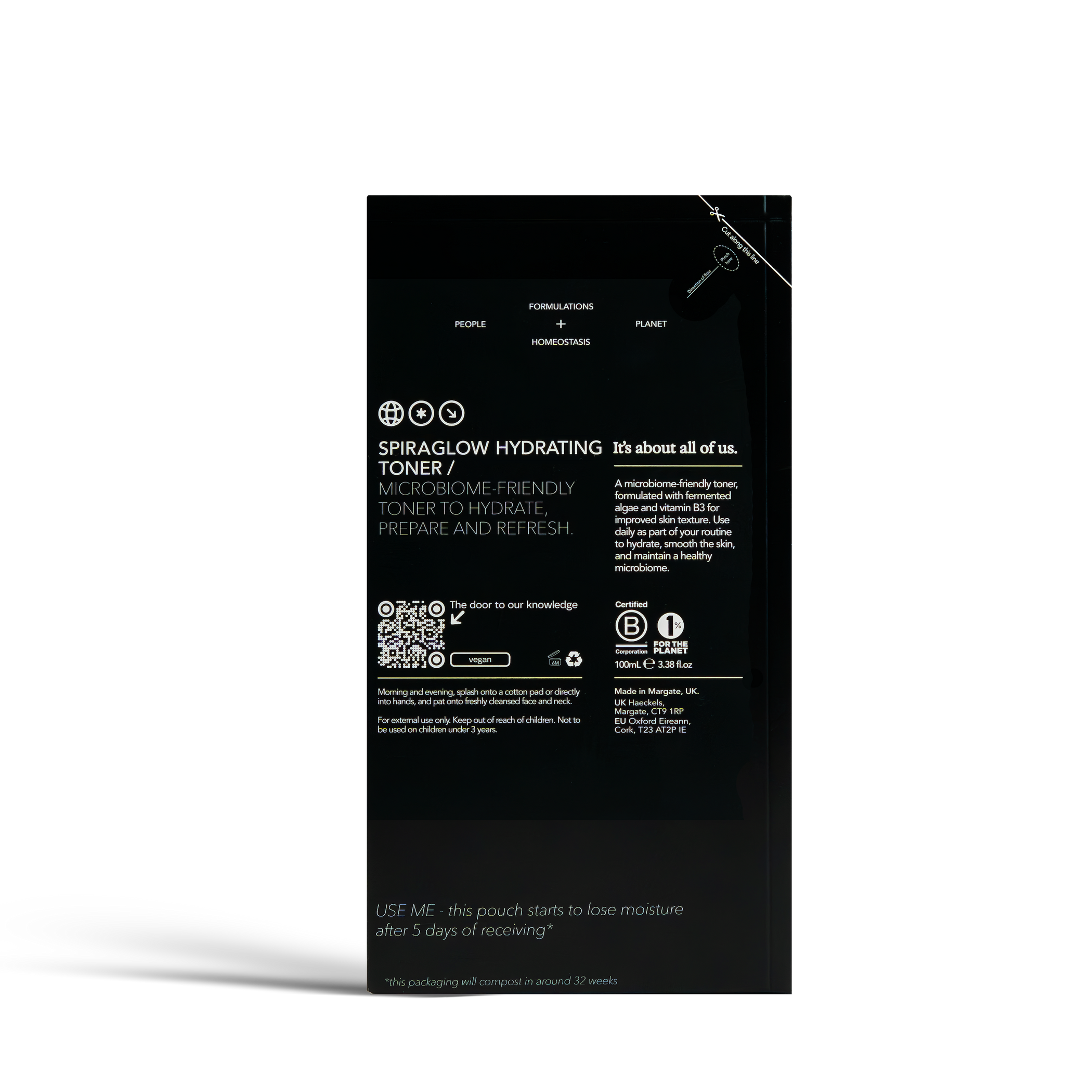 Dulcie Spiraglow Toner 100mL in black paper packaging with white text detailing the product information