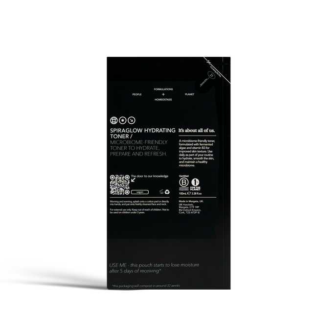 Dulcie Spiraglow Toner 100mL in black paper packaging with white text detailing the product information